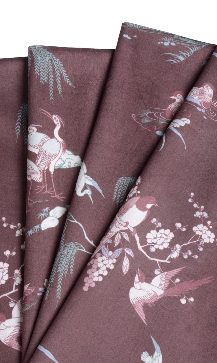 Chinoiserie Toile Velvet Made-to-Measure Curtains (Burgundy Red)