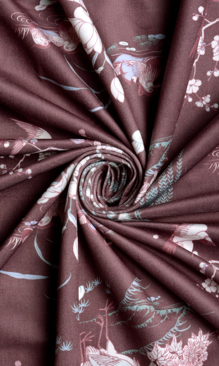 Chinoiserie Toile Velvet Any Size Style Curtains (Burgundy Red)