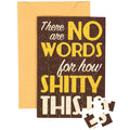Jigsaw puzzle with humorous text on a brown background, featuring an envelope.