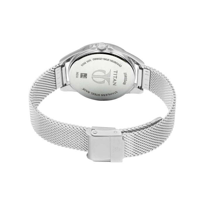 Titan 2565SM02 Stainless Steel Round Analog Casual Watch for Women - Silver, Blue, bracelet