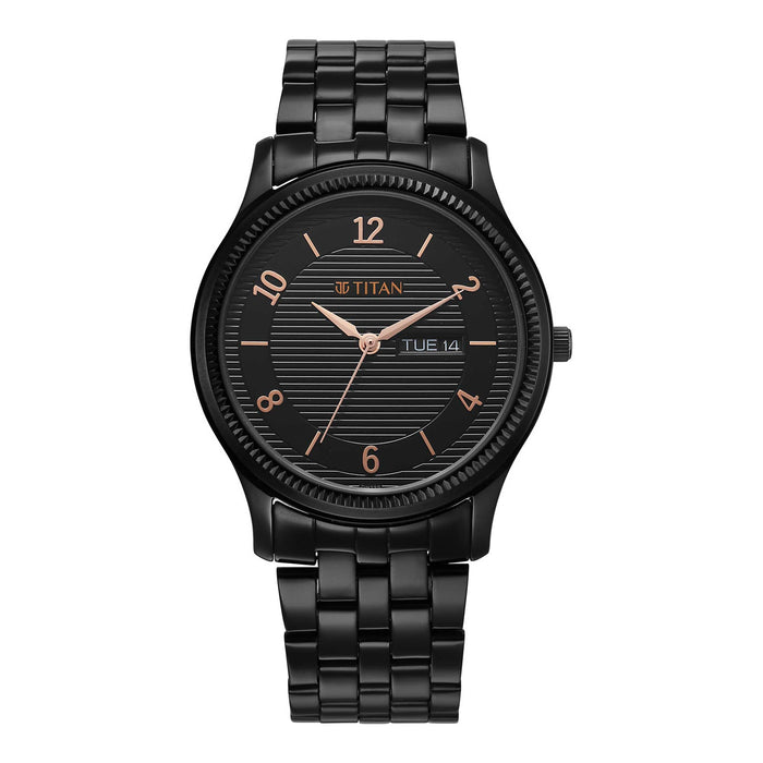 Titan Analog Black Dial Men's Casual Watch, Black Plating