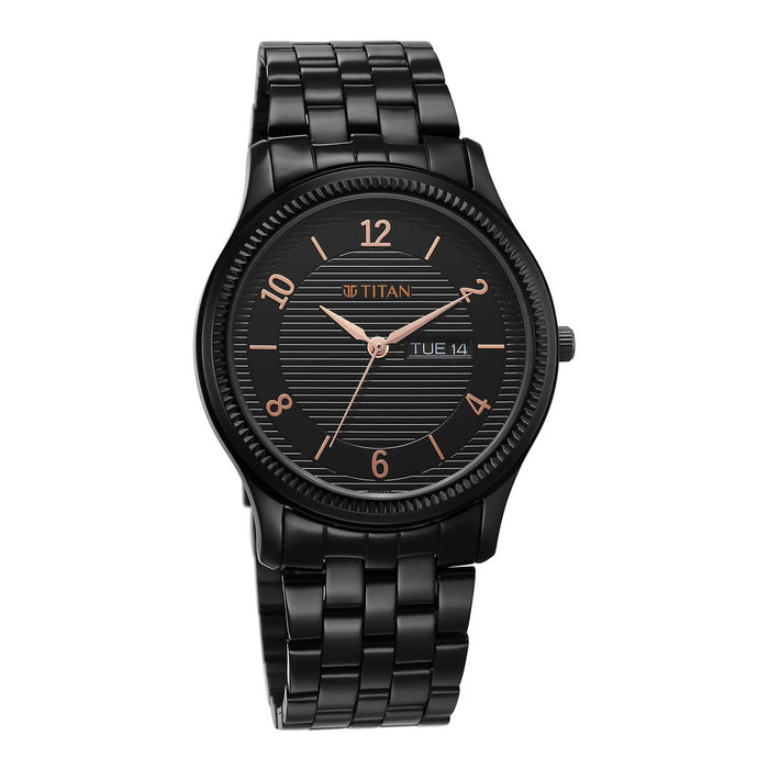 Titan Analog Black Dial Men's Casual Watch, Black Plating