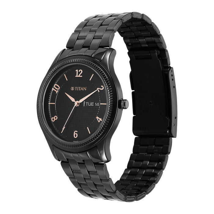 Titan Analog Black Dial Men's Casual Watch, Black Plating