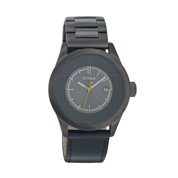 Titan Analog Black Dial with Date Stainless Steel Strap watch for Men 9412QH01