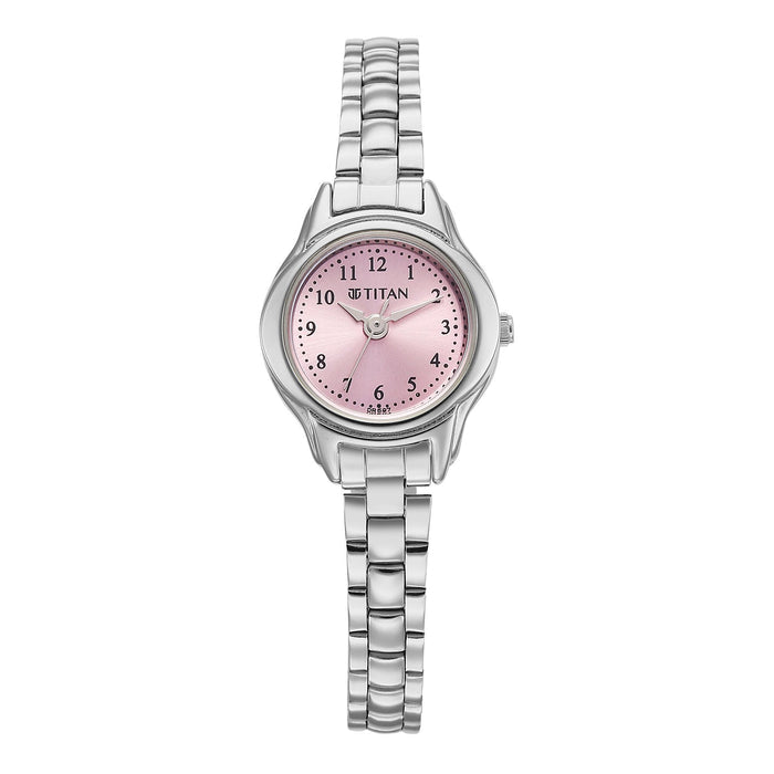 Titan Analog Pink Dial With Silver Stainless Steel Strap Watch For Women - 2401SM04