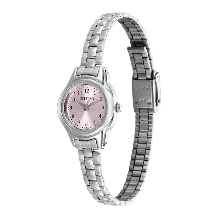 Titan Analog Pink Dial With Silver Stainless Steel Strap Watch For Women - 2401SM04