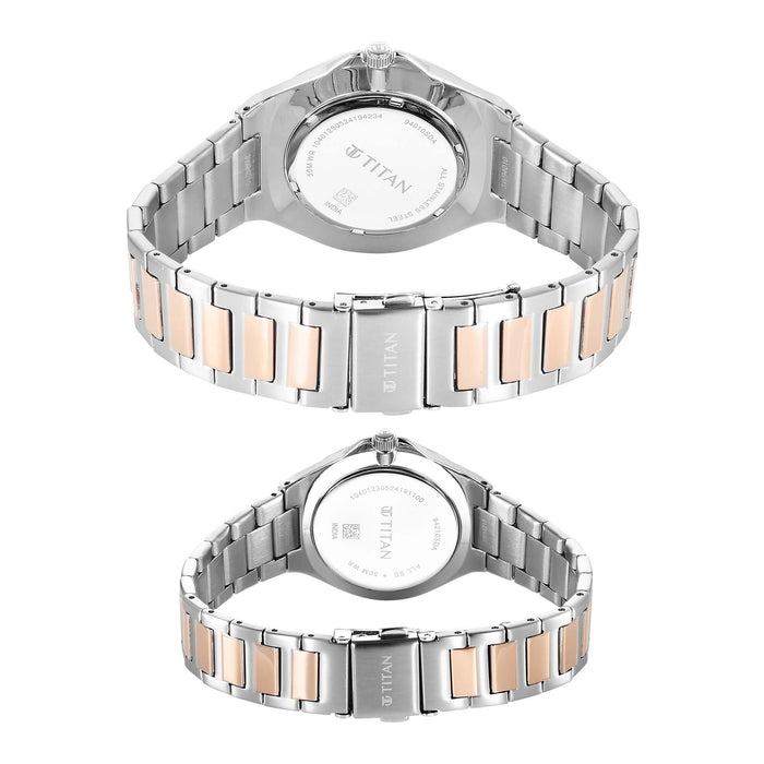 Titan Bandhan Quartz Analog with Date Silver Dial Two Toned Stainless Steel Strap Watch For Couple 9401094210KM01