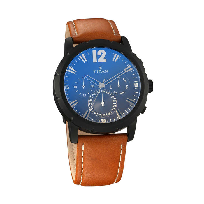 Titan Black Dial Leather Strap Watch 90050NL02