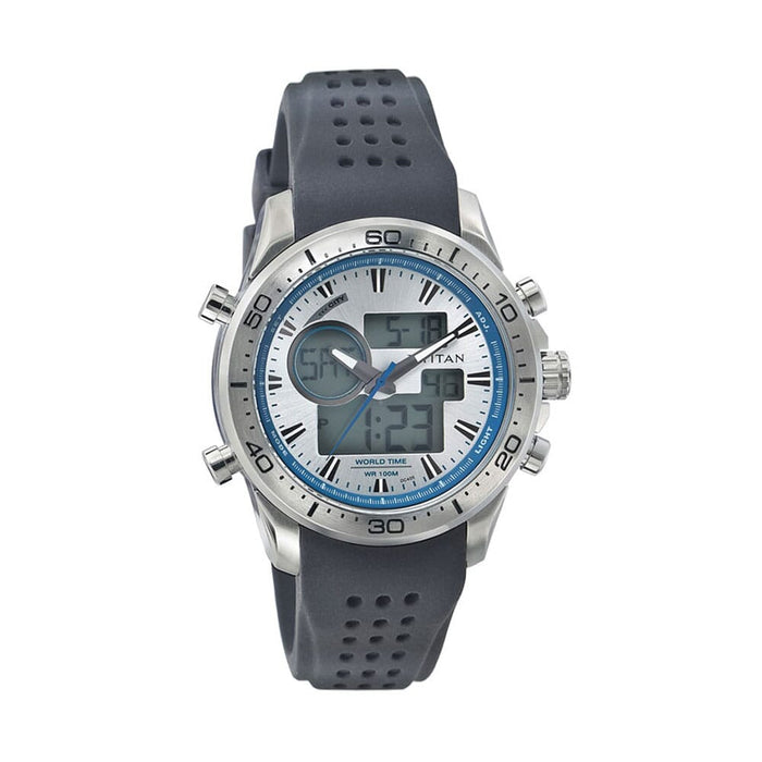 Titan Black Dial Plastic Strap Watch 9455SP03