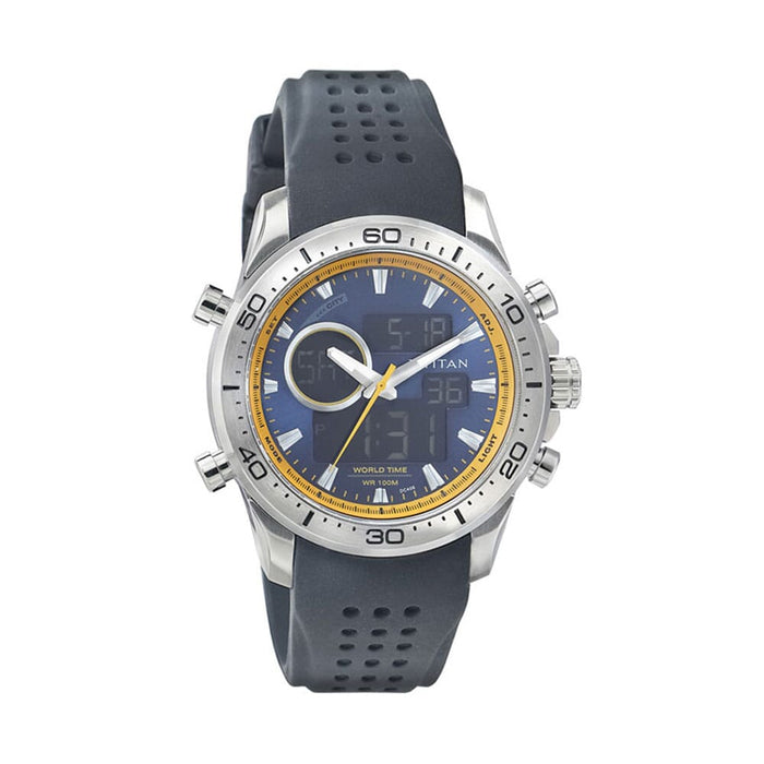 Titan Blue Dial Plastic Strap Watch 9455SP04