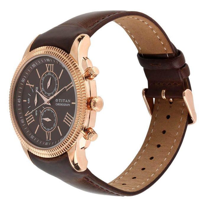 Titan Classique Brown Dial Chronograph Watch for Men 1489WL02
