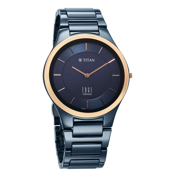 Titan Edge Bicolour Quartz Analog Blue Dial Blue Ceramic Strap Watch For Men 1696KC05
