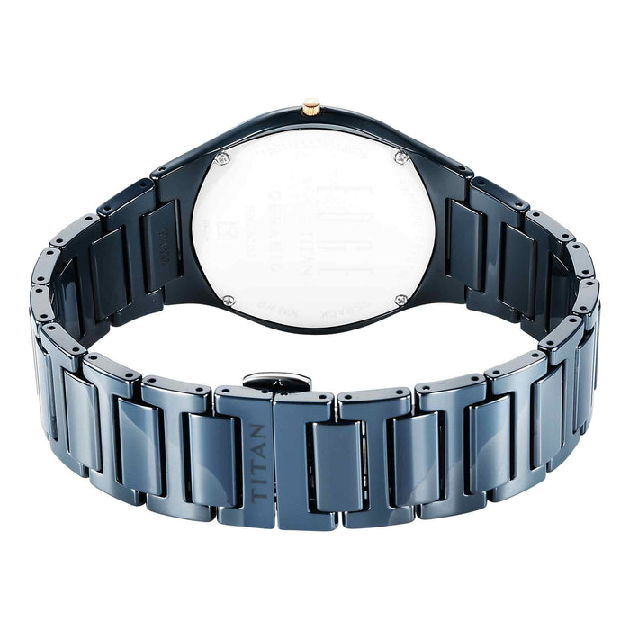 Titan Edge Bicolour Quartz Analog Blue Dial Blue Ceramic Strap Watch For Men 1696KC05