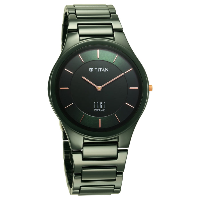 Titan Edge Ceramic Quartz Analog Green Strap Watch for Men 1696QC06