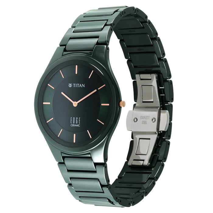 Titan Edge Ceramic Quartz Analog Green Strap Watch for Men 1696QC06