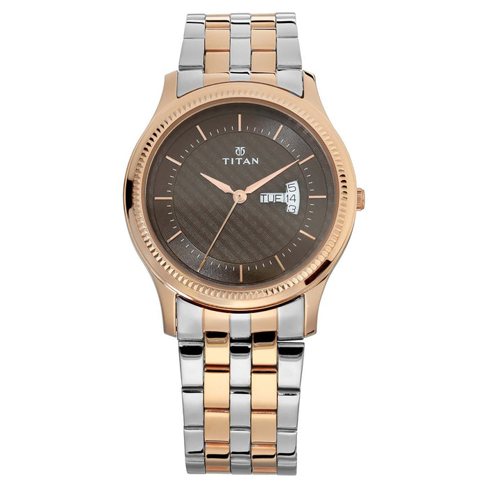 Titan Gents Karishma Analog Brown Dial Rose Gold Band Men's Stainless Steel Watch-NN1824KM01/NN1824KM01