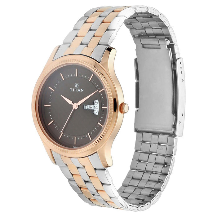 Titan Gents Karishma Analog Brown Dial Rose Gold Band Men's Stainless Steel Watch-NN1824KM01/NN1824KM01