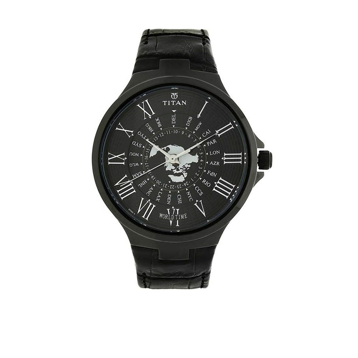 Titan Globe Trotter Black Dial Analog World Time Watch for Men 1706NL01