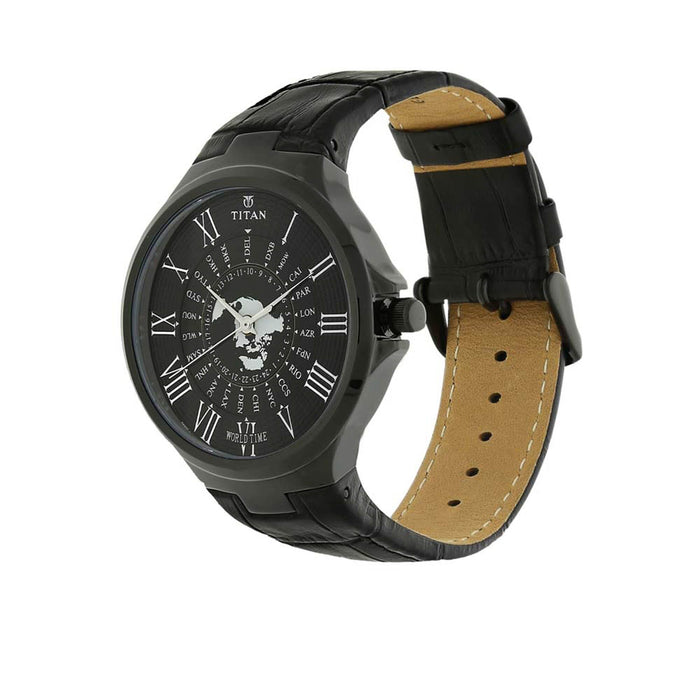 Titan Globe Trotter Black Dial Analog World Time Watch for Men 1706NL01