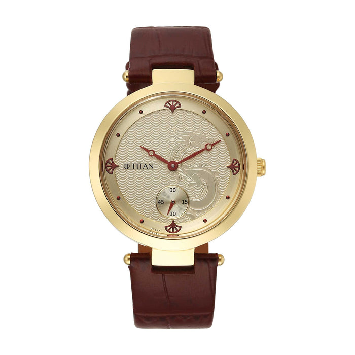 Titan Gold Dial Leather Strap Watch for Women 2480YL01