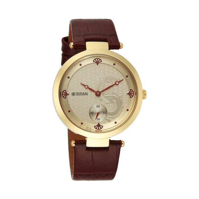 Titan Gold Dial Leather Strap Watch for Women 2480YL01