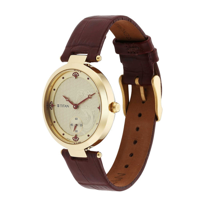 Titan Gold Dial Leather Strap Watch for Women 2480YL01