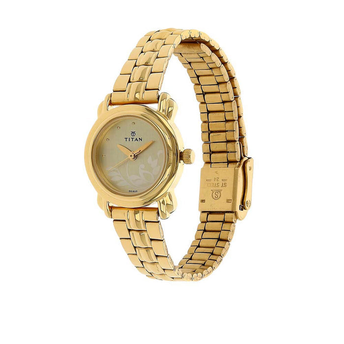 Titan Karishma Champagne Dial Analog Watch for Women 2534YM01, Golden, bracelet