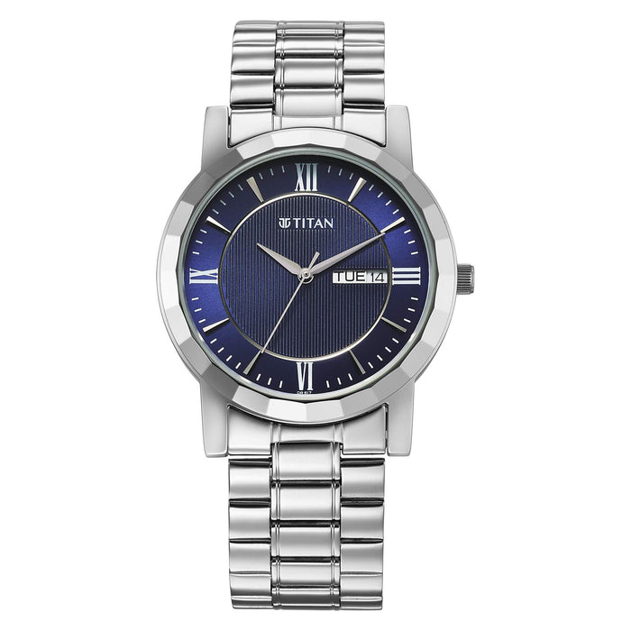 Titan Karishma Gents Upg Blue Round Dial Stainless Steel Strap Watch For Men