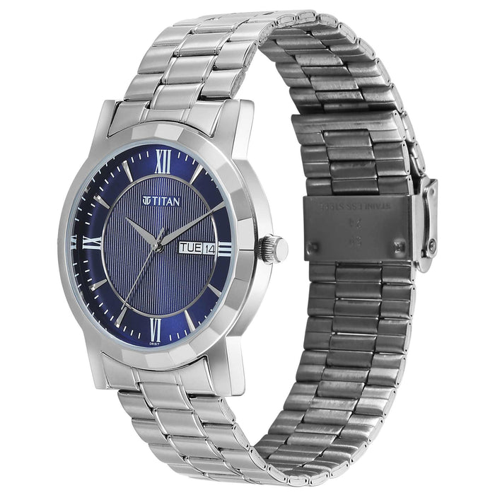 Titan Karishma Gents Upg Blue Round Dial Stainless Steel Strap Watch For Men