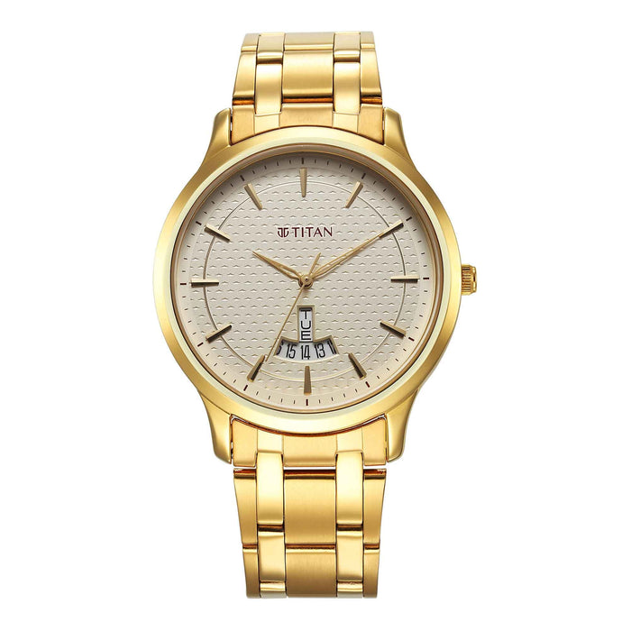 Titan Karishma Quartz Analog Champagne Dial Stainless Steel Strap Watch for Men 1825YM12
