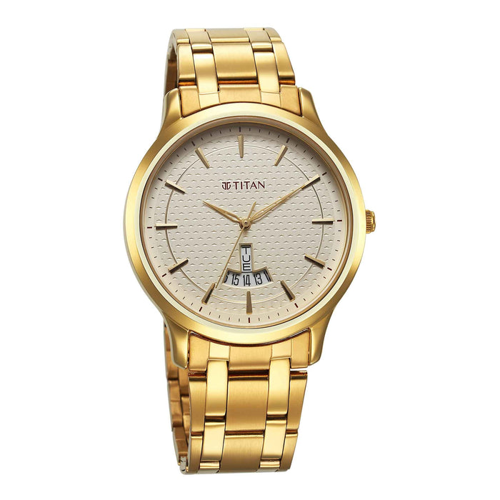 Titan Karishma Quartz Analog Champagne Dial Stainless Steel Strap Watch for Men 1825YM12