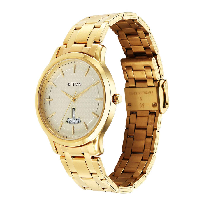 Titan Karishma Quartz Analog Champagne Dial Stainless Steel Strap Watch for Men 1825YM12