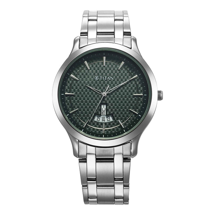 Titan Karishma Quartz Analog Green Dial Silver Stainless Steel Strap Watch For Men 1825SM11