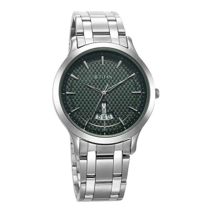 Titan Karishma Quartz Analog Green Dial Silver Stainless Steel Strap Watch For Men 1825SM11