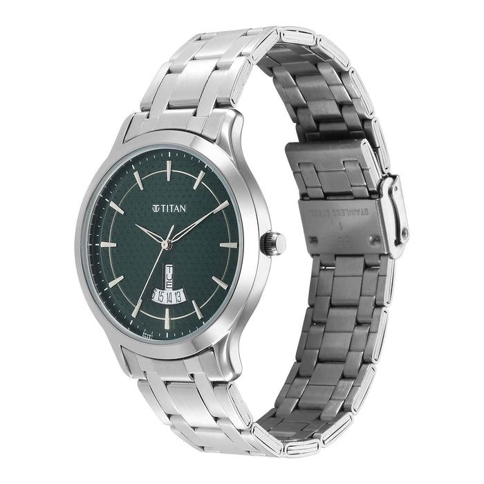 Titan Karishma Quartz Analog Green Dial Silver Stainless Steel Strap Watch For Men 1825SM11