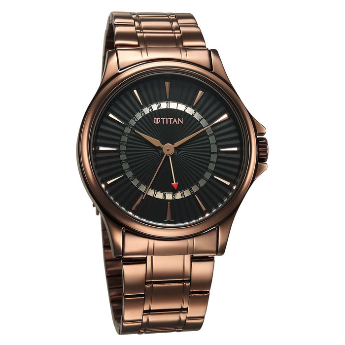 Titan Karishma Quartz Analog with Date Black Dial Stainless Steel Strap Watch For Men 10038QM01