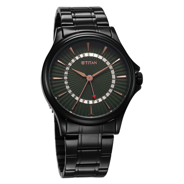 Titan Karishma Quartz Analog with Date Green Dial Stainless Steel Strap Watch For Men 10038NM01