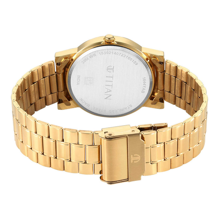 Titan Karishma Zing Quartz Analog Green Dial Golden Stainless Steel Strap Watch For Men 1644YM05