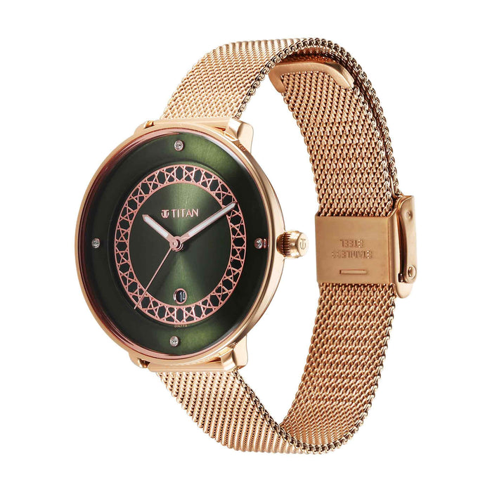 Titan Marhaba Green Dial Analog Stainless Steel Strap watch for Women
 2651WM07