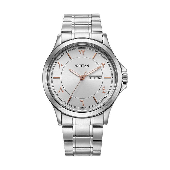 Titan Marhaba Silver White Dial Analog Stainless Steel Strap watch for Men
 1870SM05