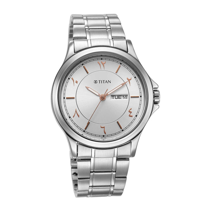 Titan Marhaba Silver White Dial Analog Stainless Steel Strap watch for Men
 1870SM05