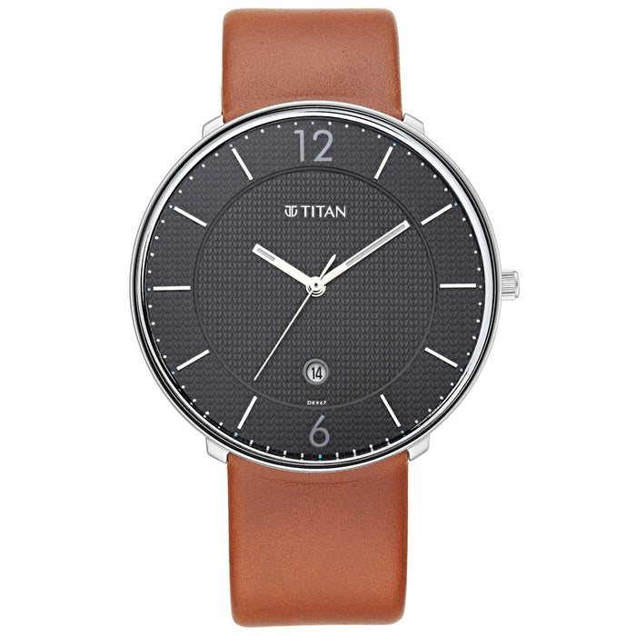 Titan Men Leather Analog Black Dial Watch-1849Sl01/Nr1849Sl01, Band Color-Brown