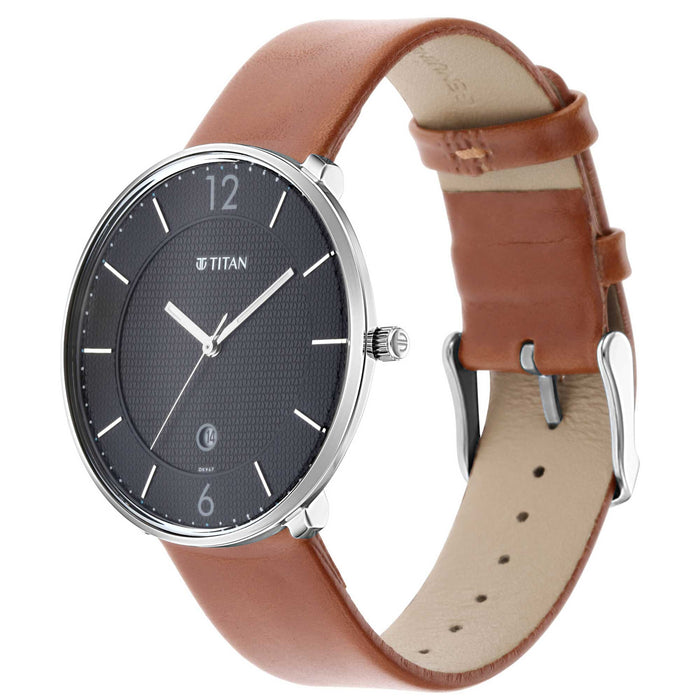 Titan Men Leather Analog Black Dial Watch-1849Sl01/Nr1849Sl01, Band Color-Brown