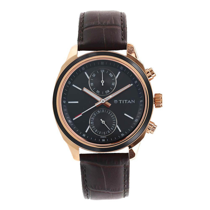 Titan Men Leather Analog Watch -Nr1733Kl03, Band Color-Brown,Dial Color-Blue
