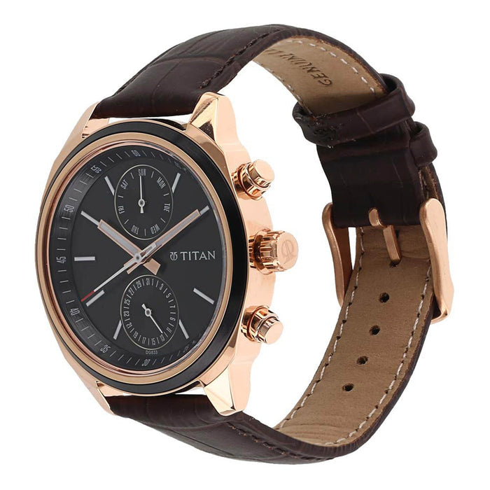Titan Men Leather Analog Watch -Nr1733Kl03, Band Color-Brown,Dial Color-Blue