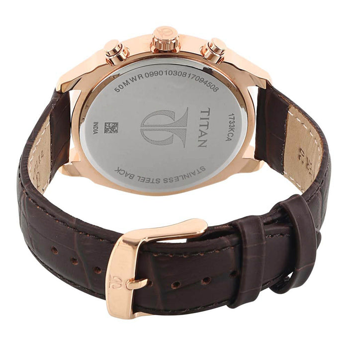 Titan Men Leather Analog Watch -Nr1733Kl03, Band Color-Brown,Dial Color-Blue