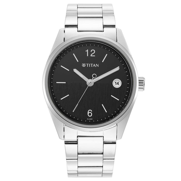 Titan Mens 42 mm Neo VI Phase II Black Dial Stainless Steel Analog Watch - 1729SM08, Black