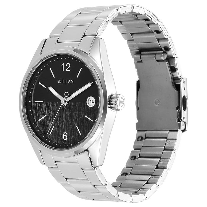 Titan Mens 42 mm Neo VI Phase II Black Dial Stainless Steel Analog Watch - 1729SM08, Black