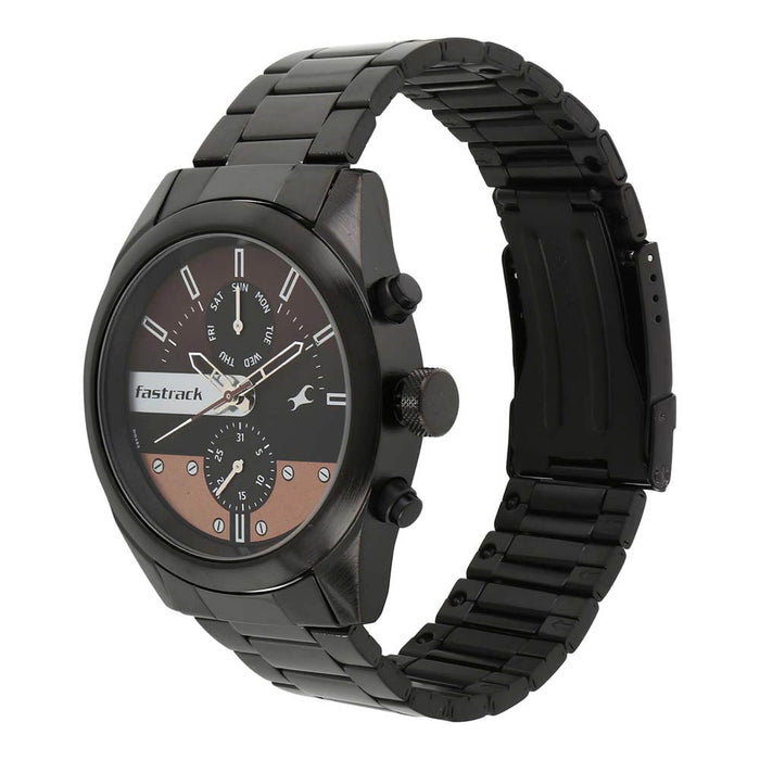 Titan Men's Black Dial Stainless Steel Band Watch - 3165NM01, bracelet