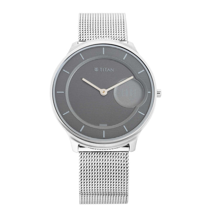 Titan Mens Edge Baseline Grey Dial Stainless Steel Analogue Watch - WTT1843SM01, Silver